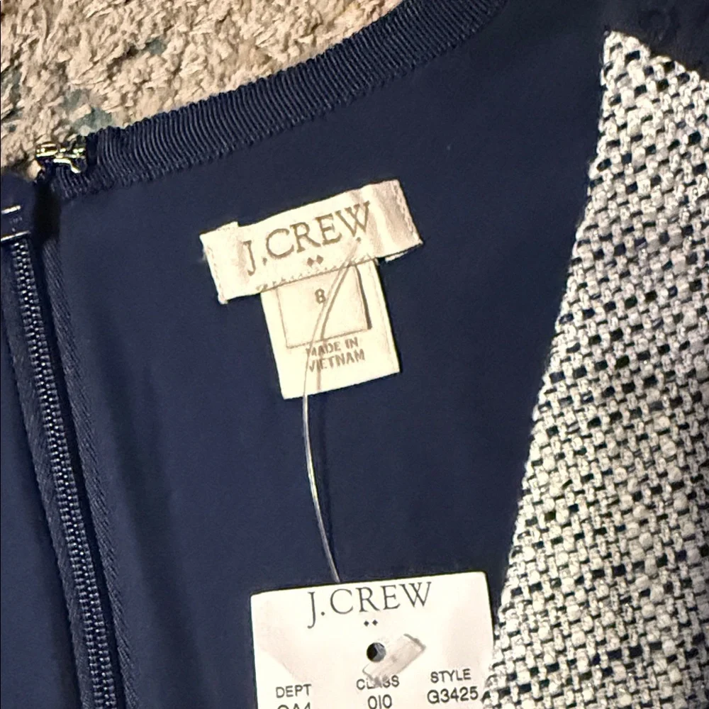 J. Crew White Tweed and Navy Sleeveless Sheath Dress 8